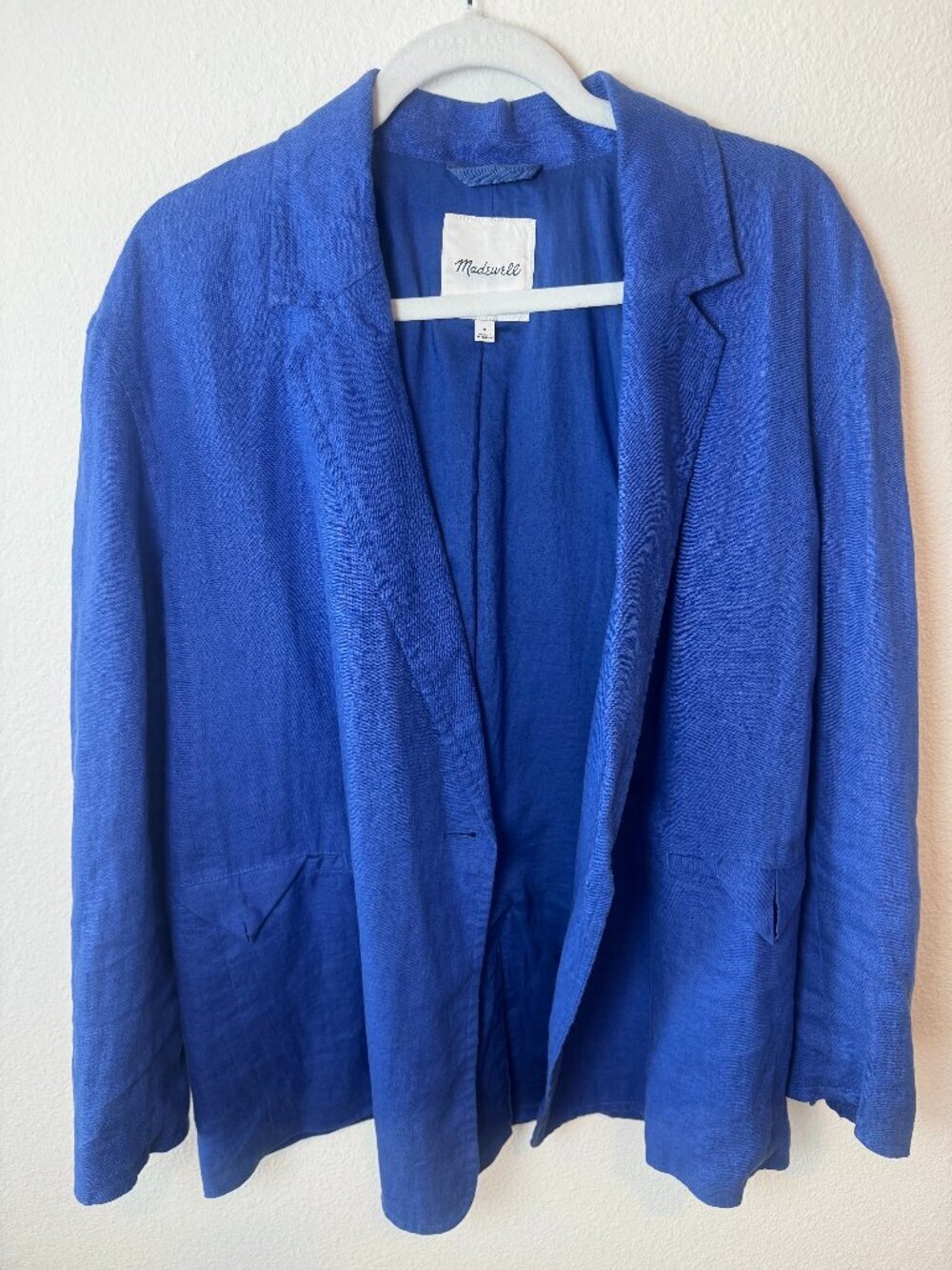 Madewell Athens Crossover Blue 100% Linen Blazer | Cotton Lined | Size Medium